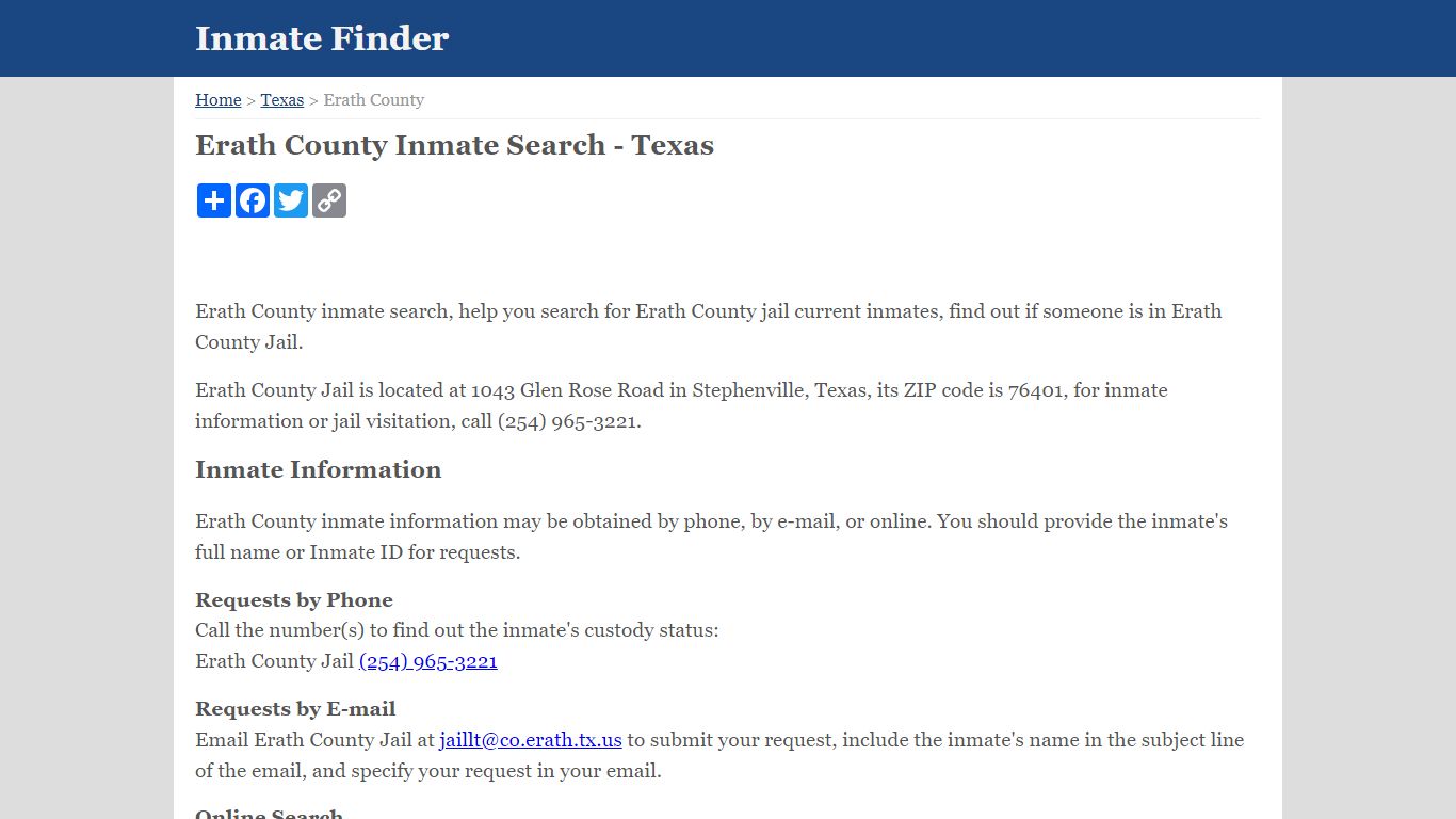 Erath County Inmate Search - Texas